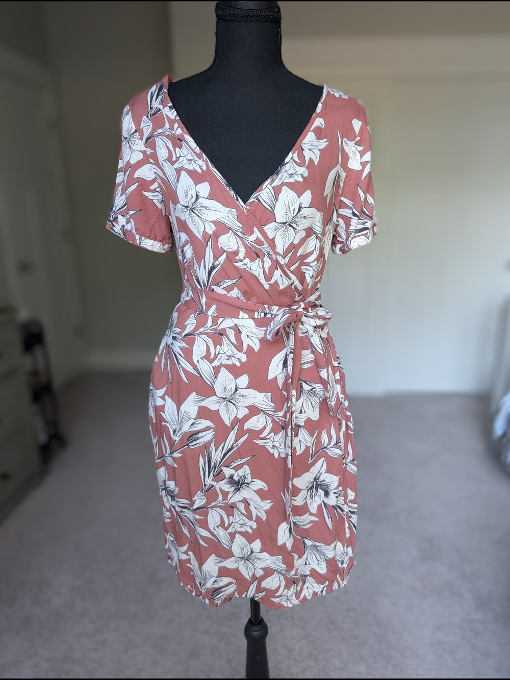 Roxy Dusty Rose Floral Wrap Midi Dress